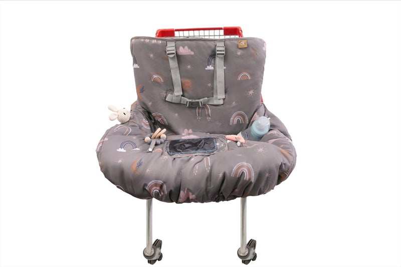 Delfin Shopping Cart Cover for Baby Girl & Boy | Water Resistant High Chair Cover w/Phone Pouch & Pocket | Gender Neutral Cart Cover for Babies | Padded Grocery Cart Cover for Baby | (Grey) - Image 3